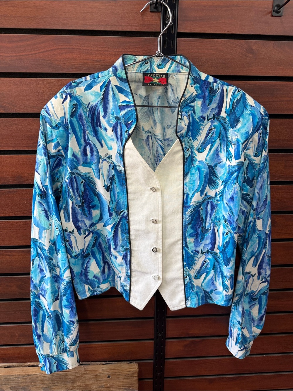 Vintage Five Star by Roper Abstract Print Jacket with White Vest Front